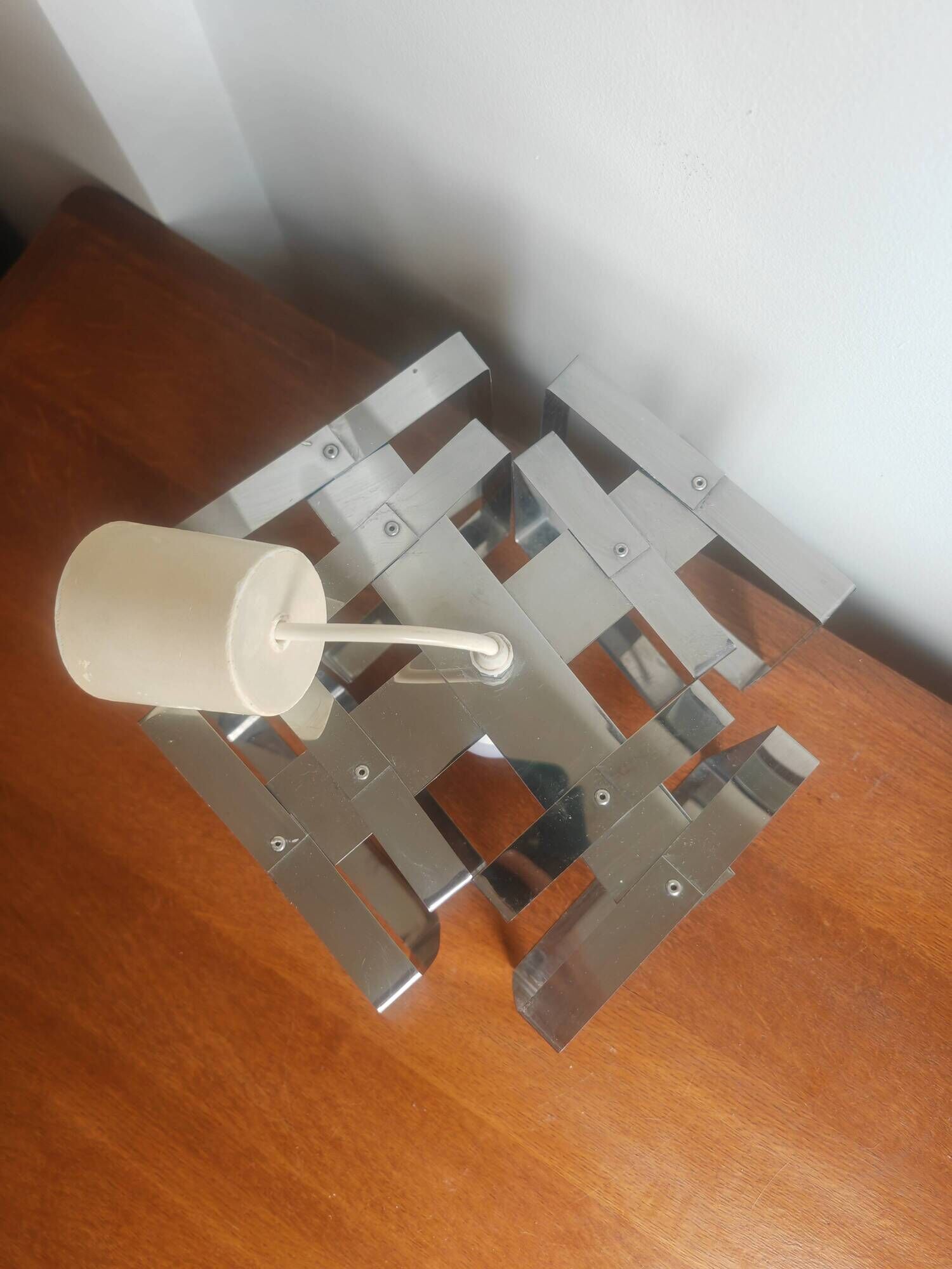 Lampe Cube Métal Chromé Vintage 70s - Style Sciolari / Rega