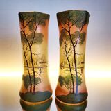 Vaas Art Nouveau, Théodore Legras, geëmailleerde glassen vazen, ensemble