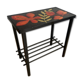 Side table or end of sofa in wrought iron and enamelled lava stone circa 1960