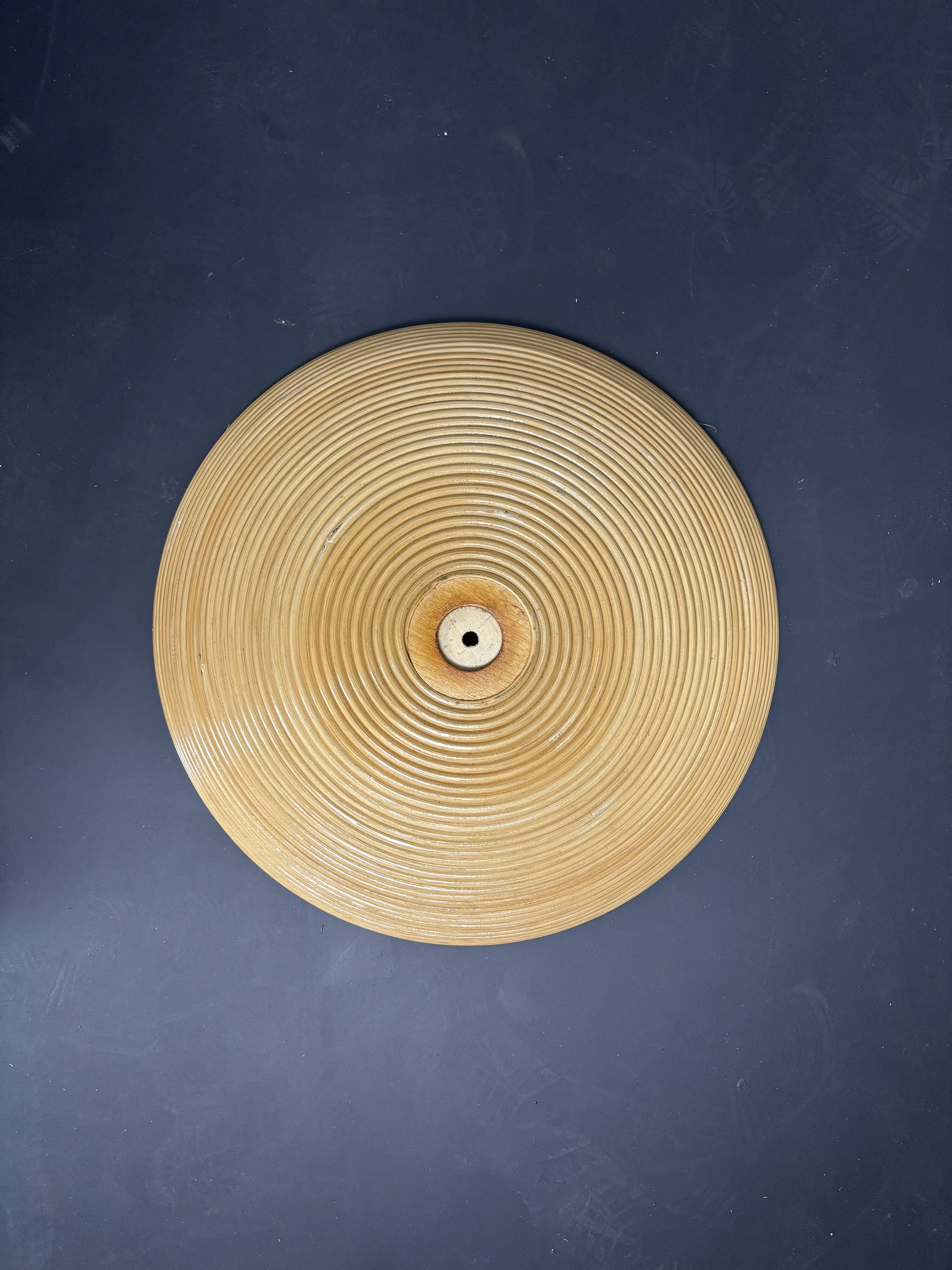 Lampe de table en rotin, bambou et laiton, Italie années 1970