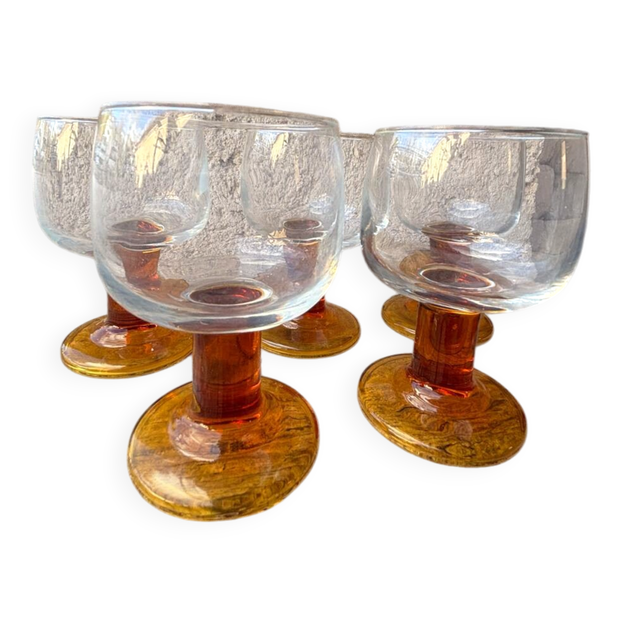 Luminarc footed glasses from the 1970s in orange.
