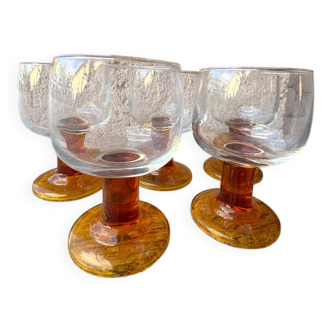 Luminarc footed glasses from the 1970s in orange.