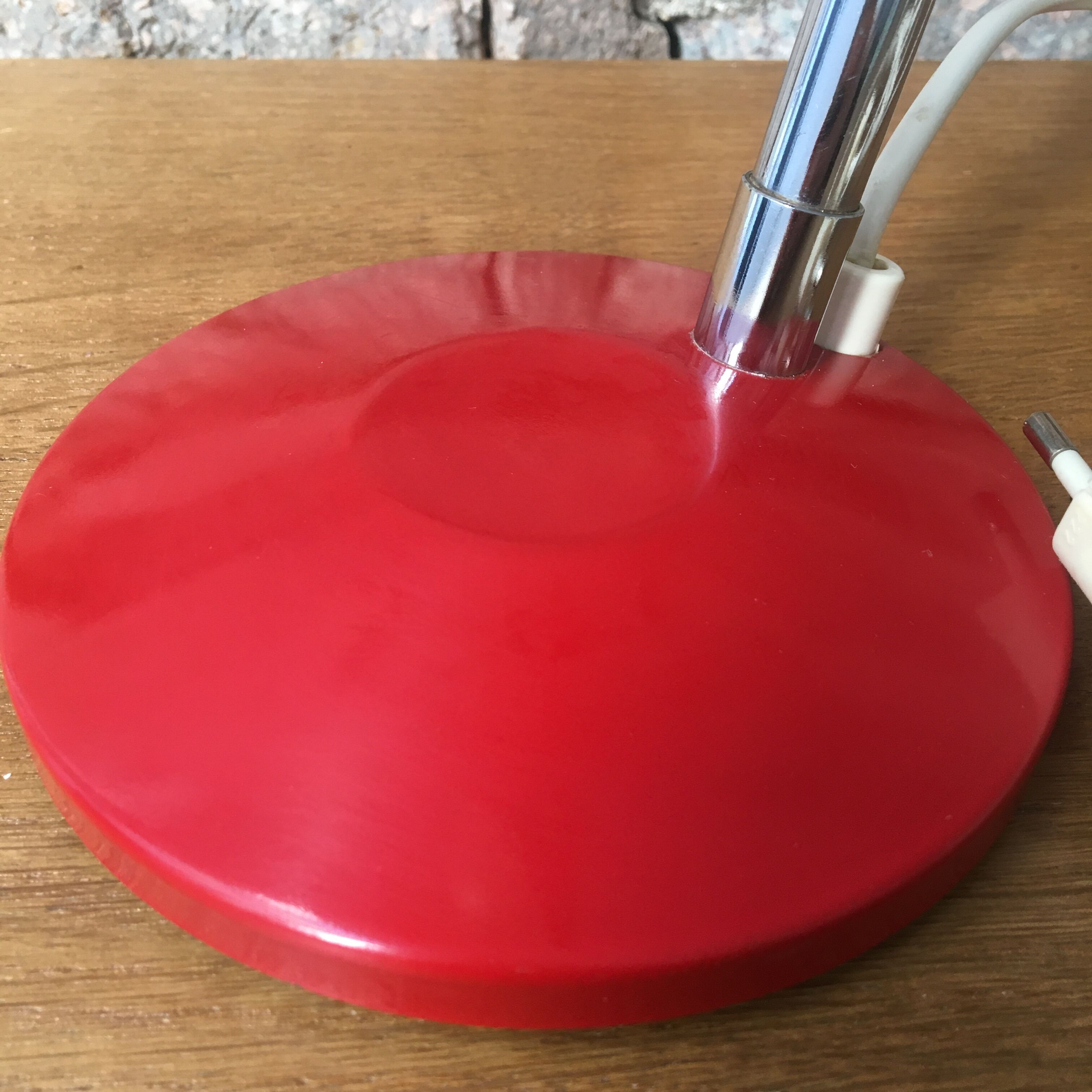 Vintage desk lamp red metal and stainless steel
