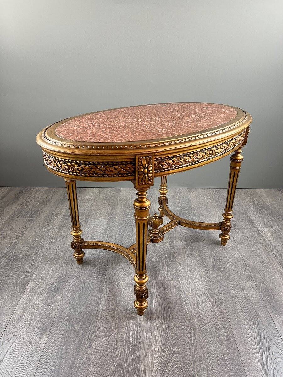 Louis XVI style oval table with marble top, 19th century