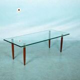 Vintage coffee table glass teak brass, mid-century coffee table.