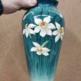 Pair of vases + art nouveau planter, barbotine de bruyn fives lille
