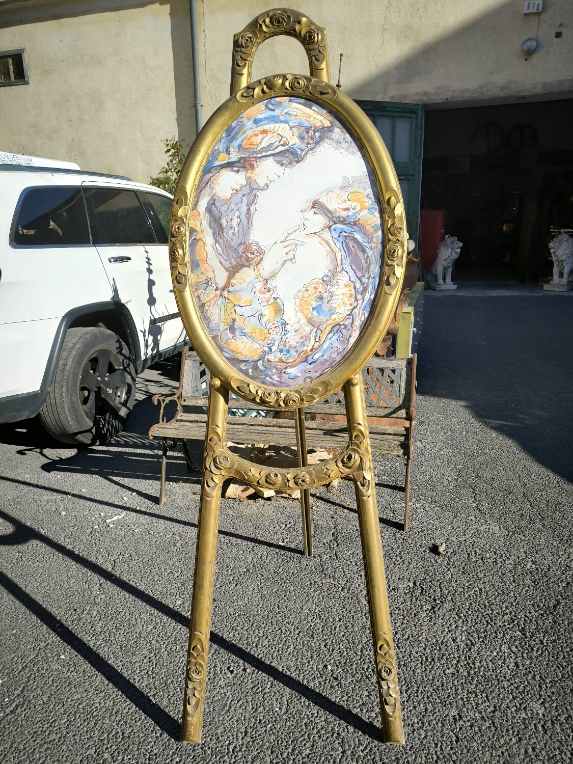 Easel and watercolor painting circa 1925