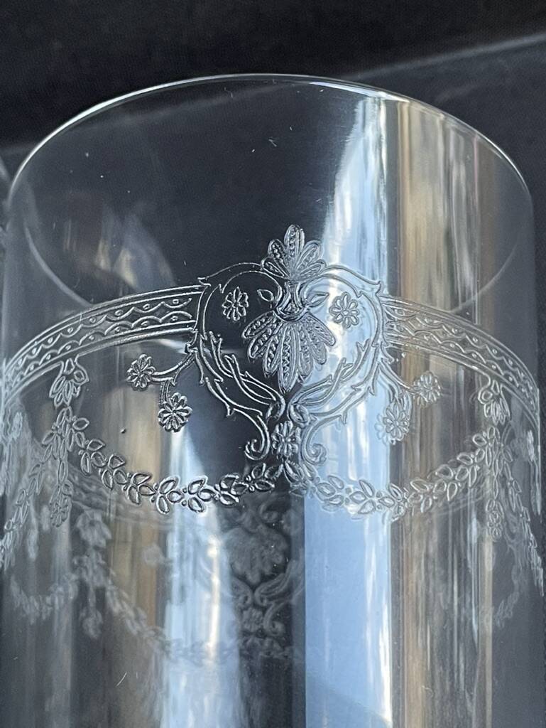 4 Engraved crystal fruit juice glasses