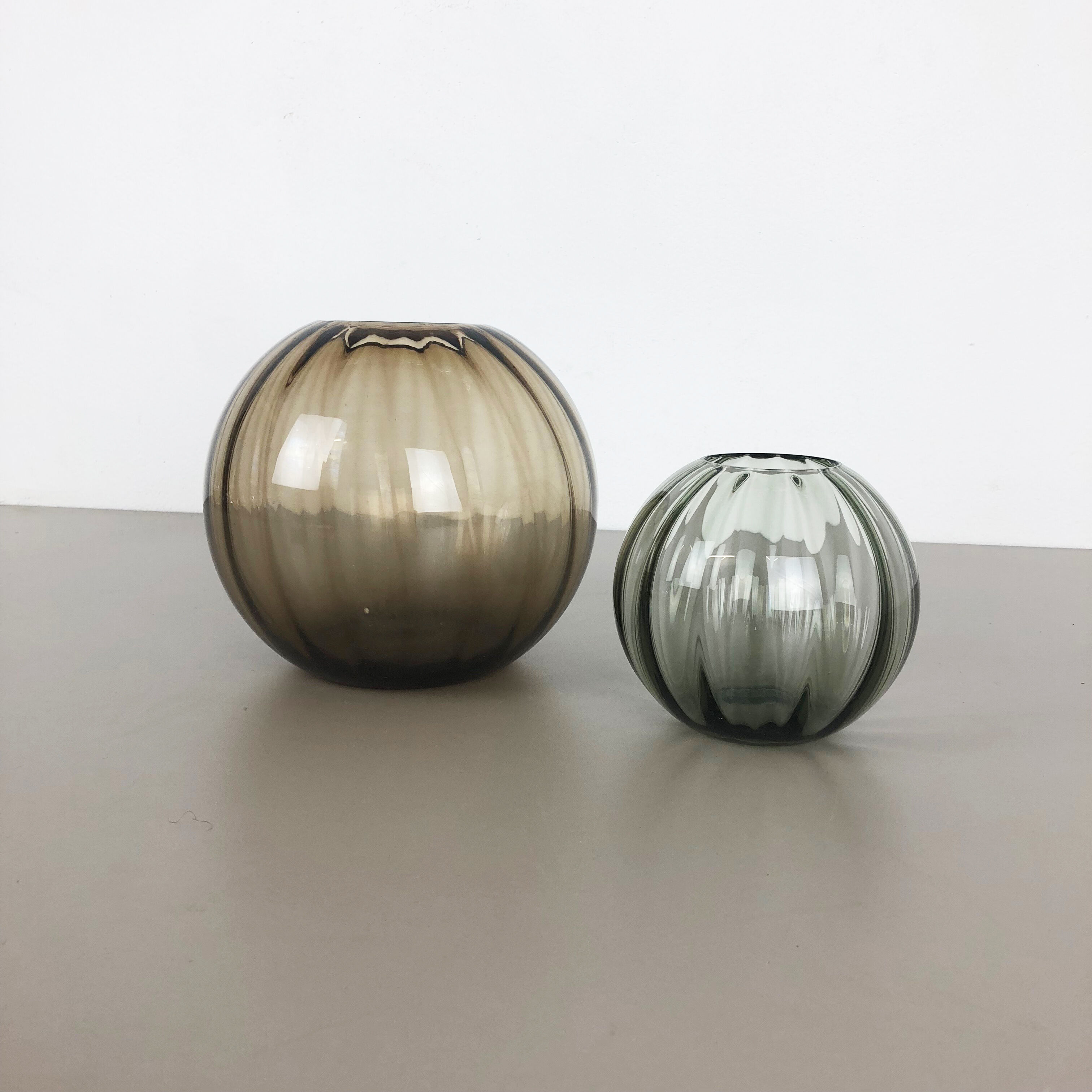 Vintage 1960s Set of 2 Ball Vases Turmaline by Wilhelm Wagenfeld for WMF Germany