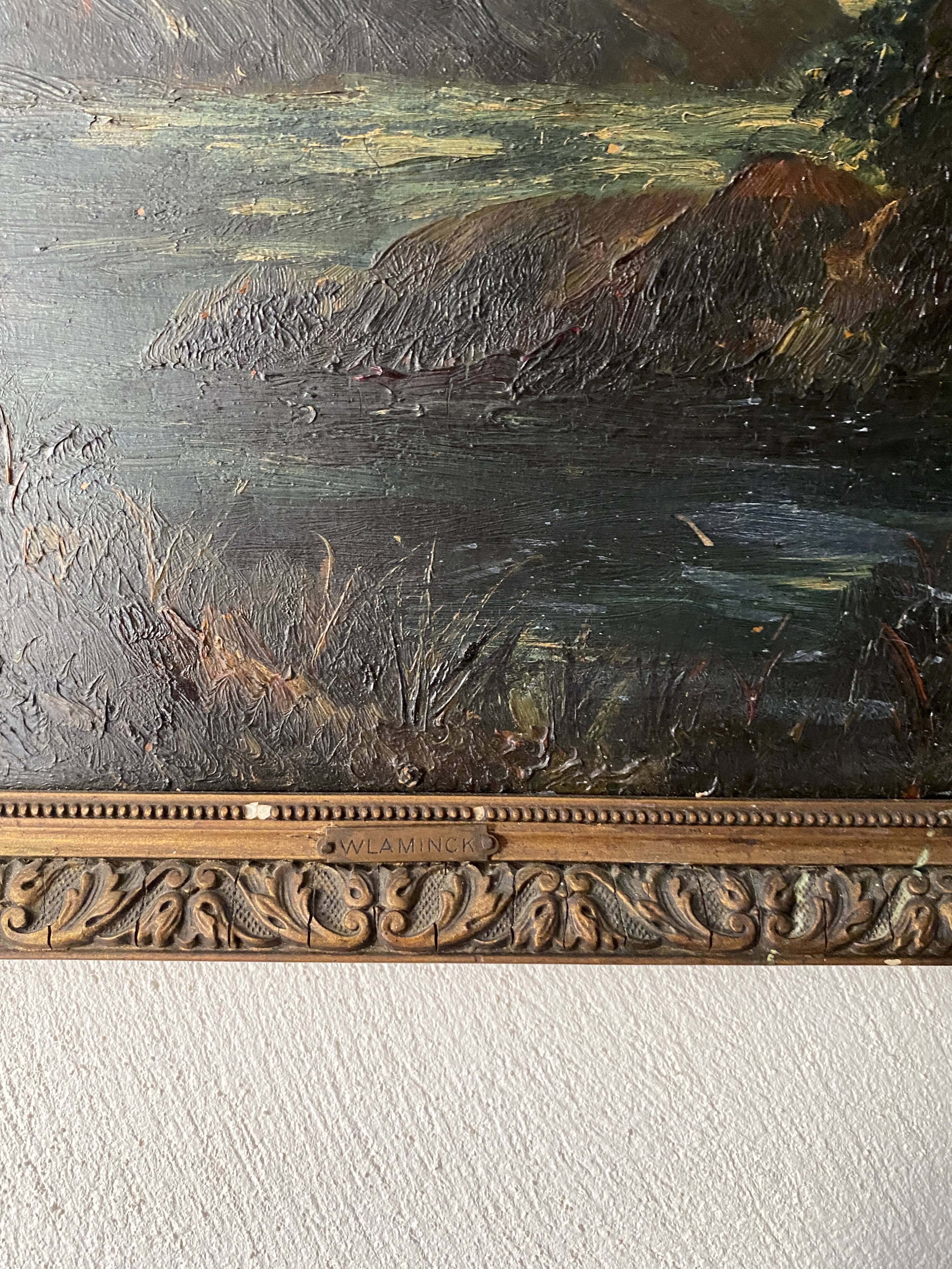 Oil and wood frame, ca 1900