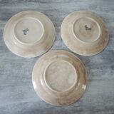 3 anciennes assiettes plates en terre de fer longchamp : mûres
