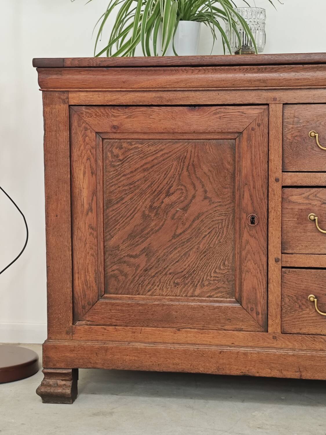 Antique solid wood workbench, dough cabinet from the 18th century.