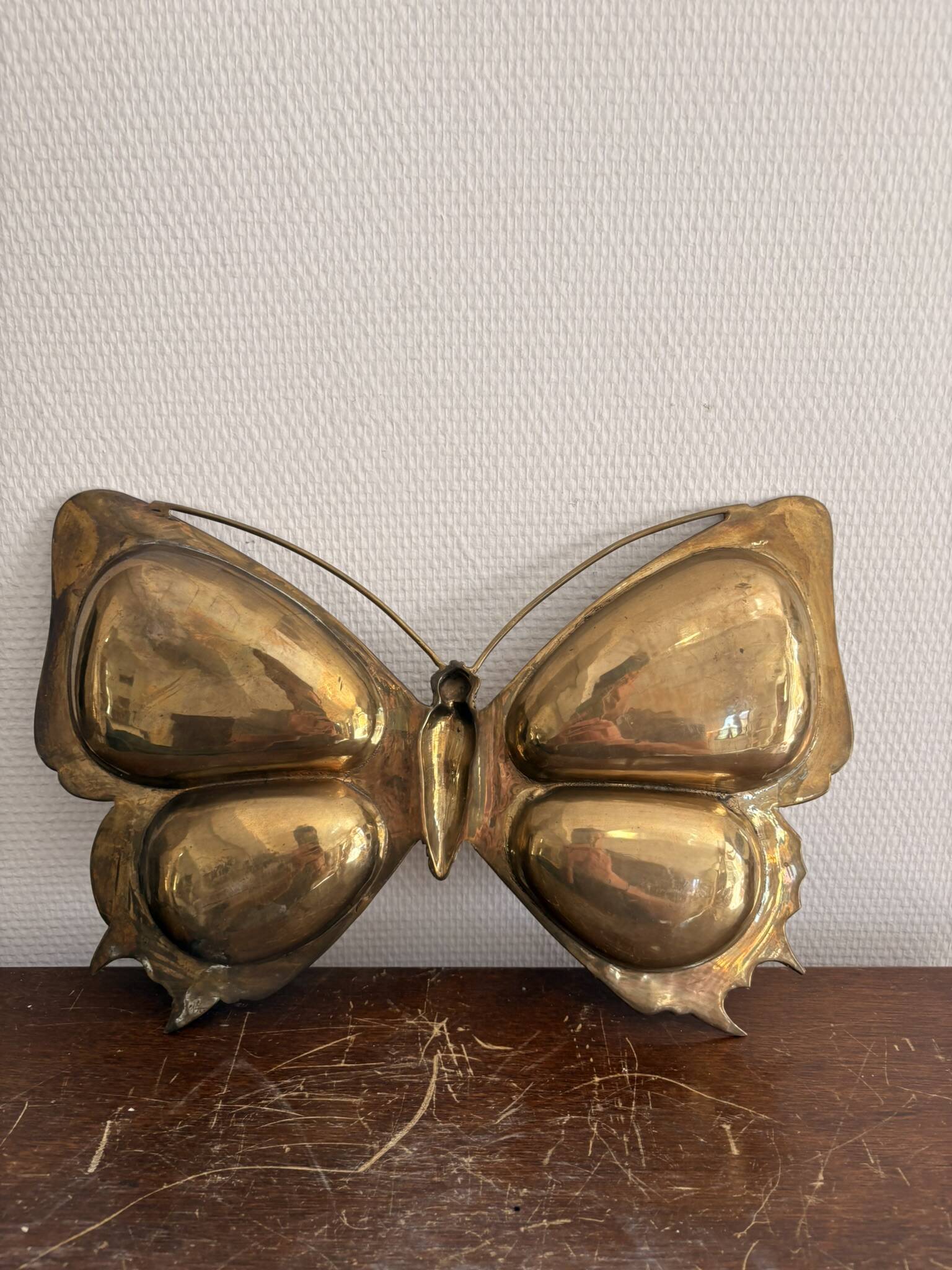 Pocket Ashtray Servant Plate Butterfly Enamelled Cloisonné Brass China