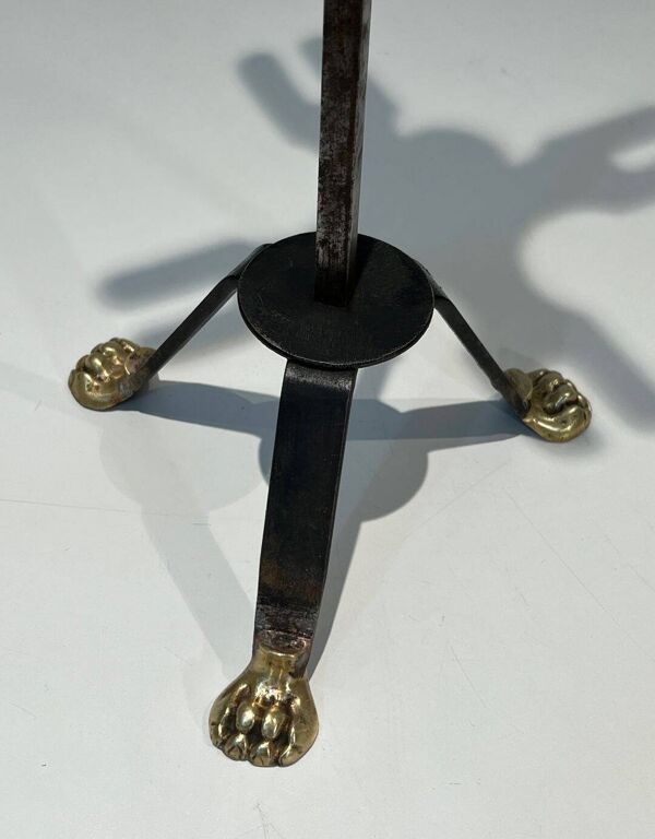 Nécessaire de Feu en Laiton et Acier Brossé à Pieds Griffes, Attribué à la
