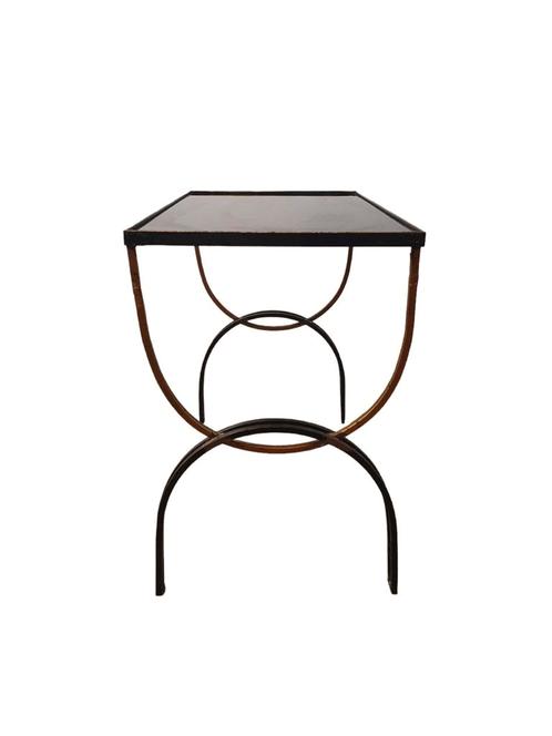 Vintage cast iron and black glass side table