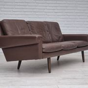 1970s, Danish 3-seater sofa, original brown leather.
