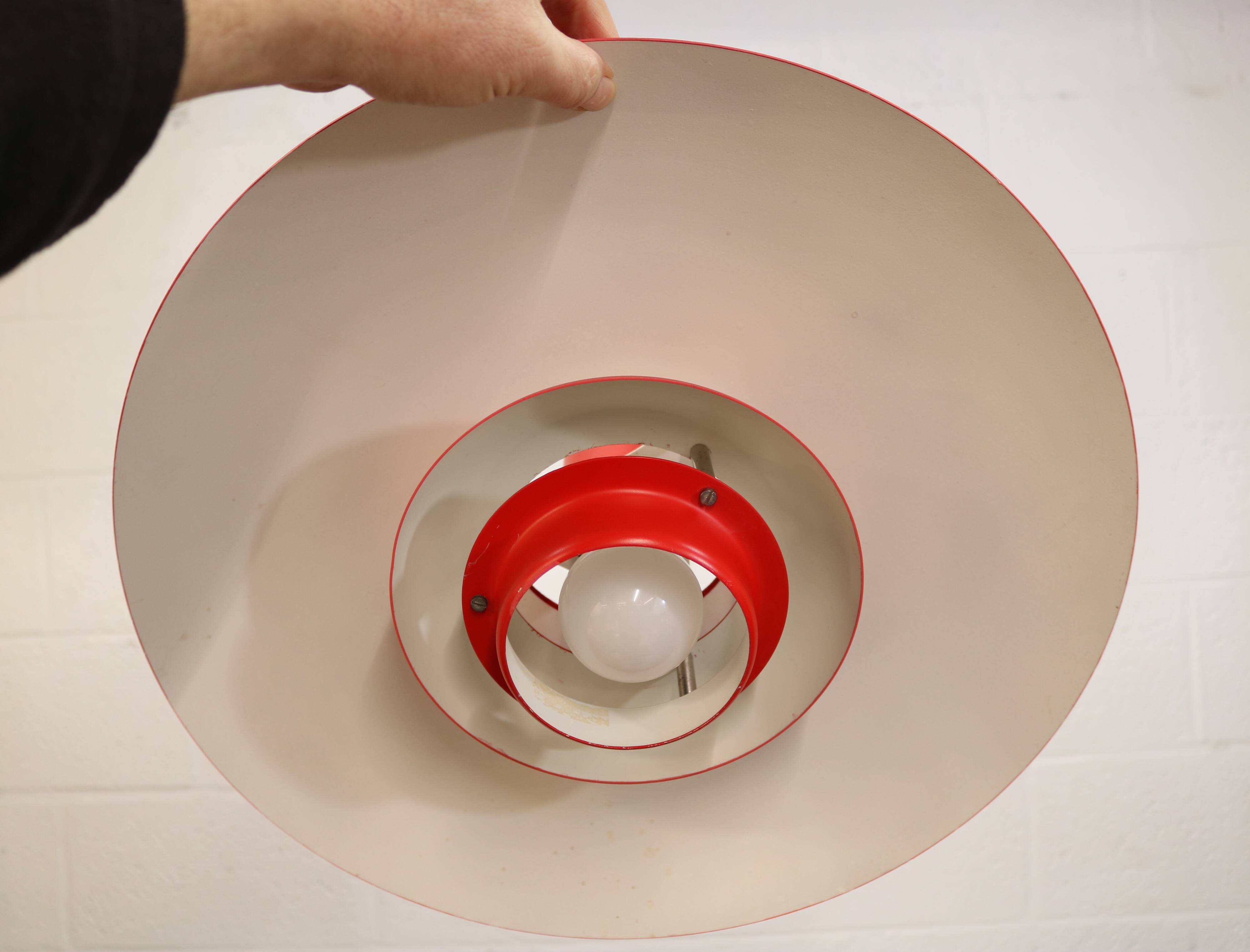 Red vintage Jeka Metaltryk lamp - Danish Modern Design