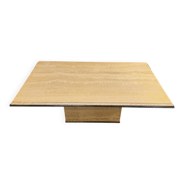 Vintage brass and travertine coffee table by Fedam, 1970s
