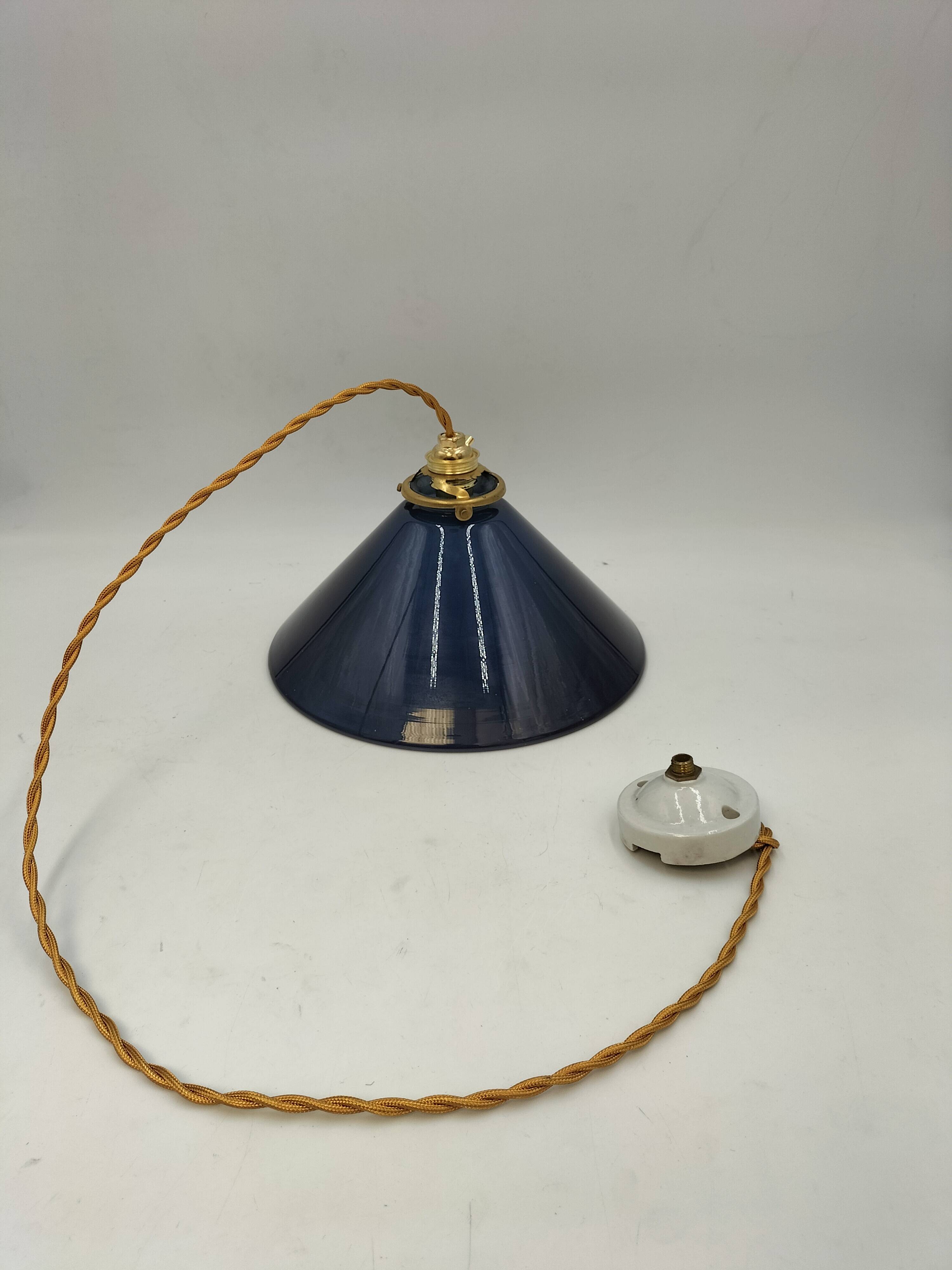 Blue opaline cone pendant light