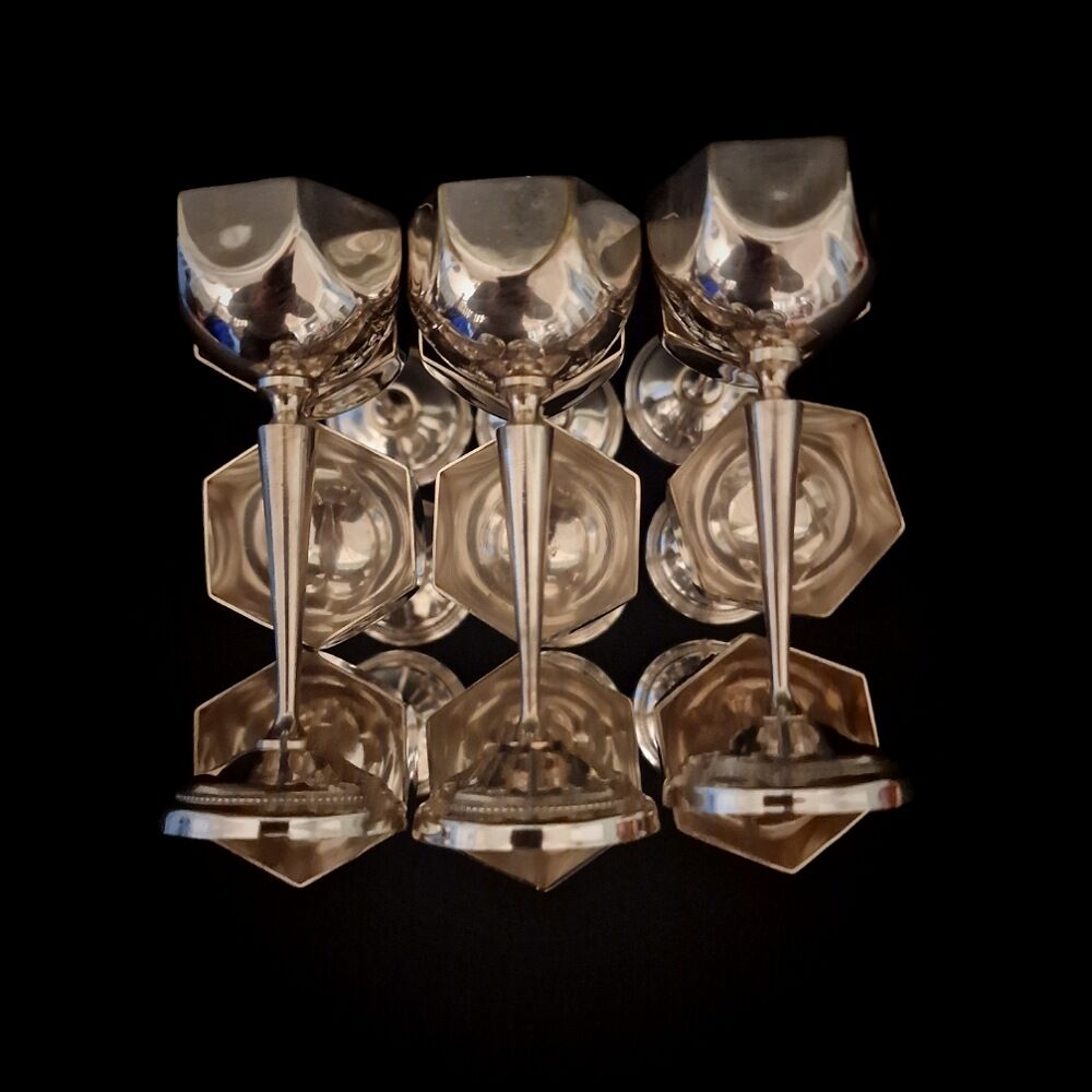 Vintage 12 silver metal shot glasses