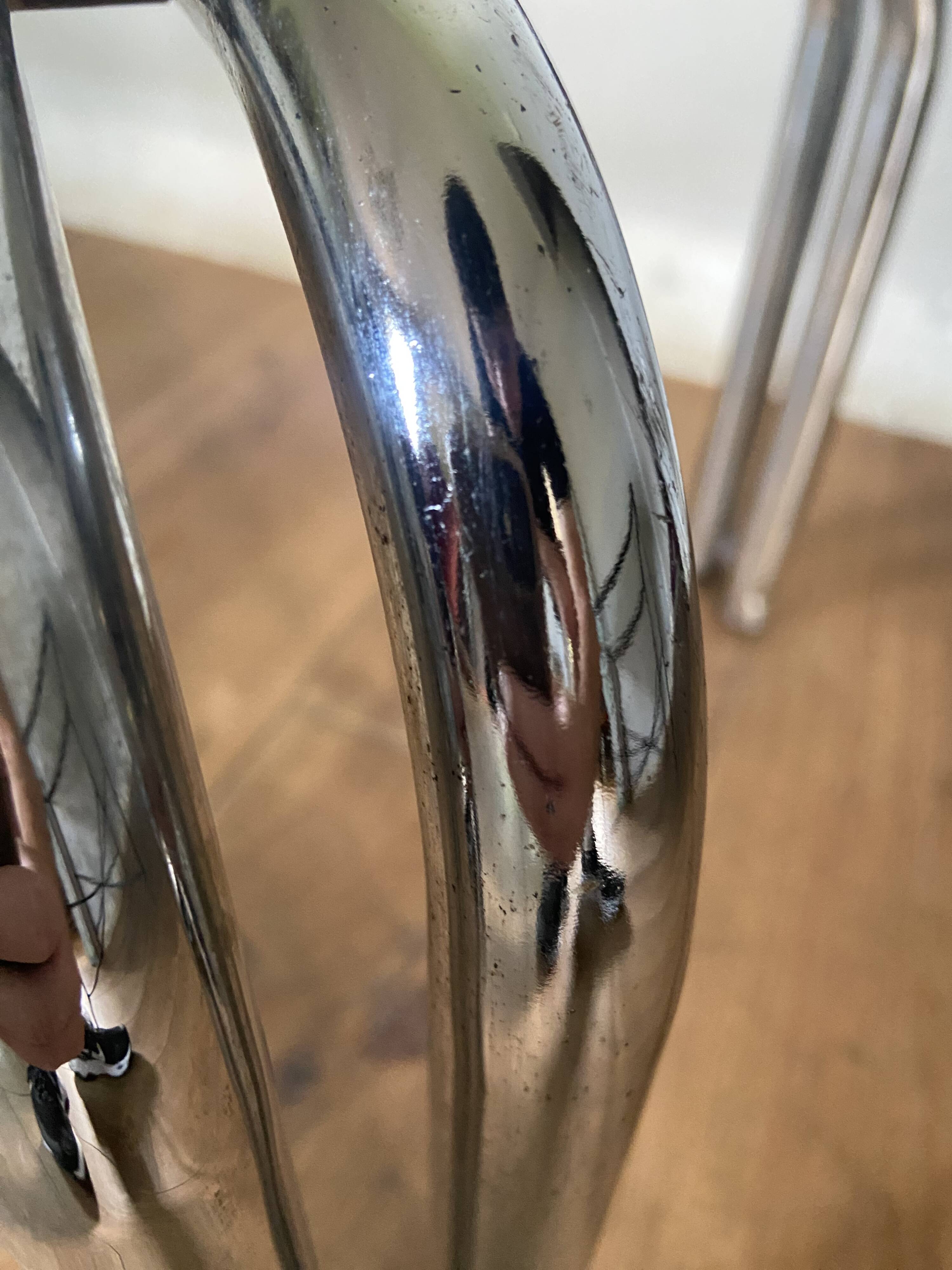Vintage 70s table in tubular chrome and smoked glass