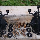 Pair of black wrought iron sconces - neo-Gothic style - from the 1950s