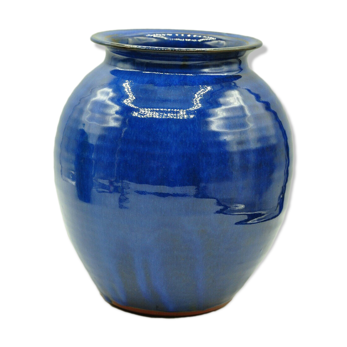 Blue enamelled terracotta vase signed to identify contemporary design collection