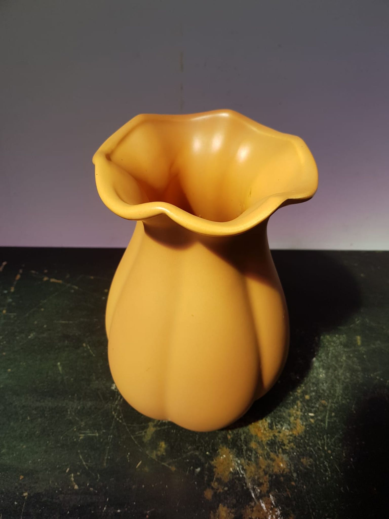 Old ceramic vase yellow corolla collar vintage