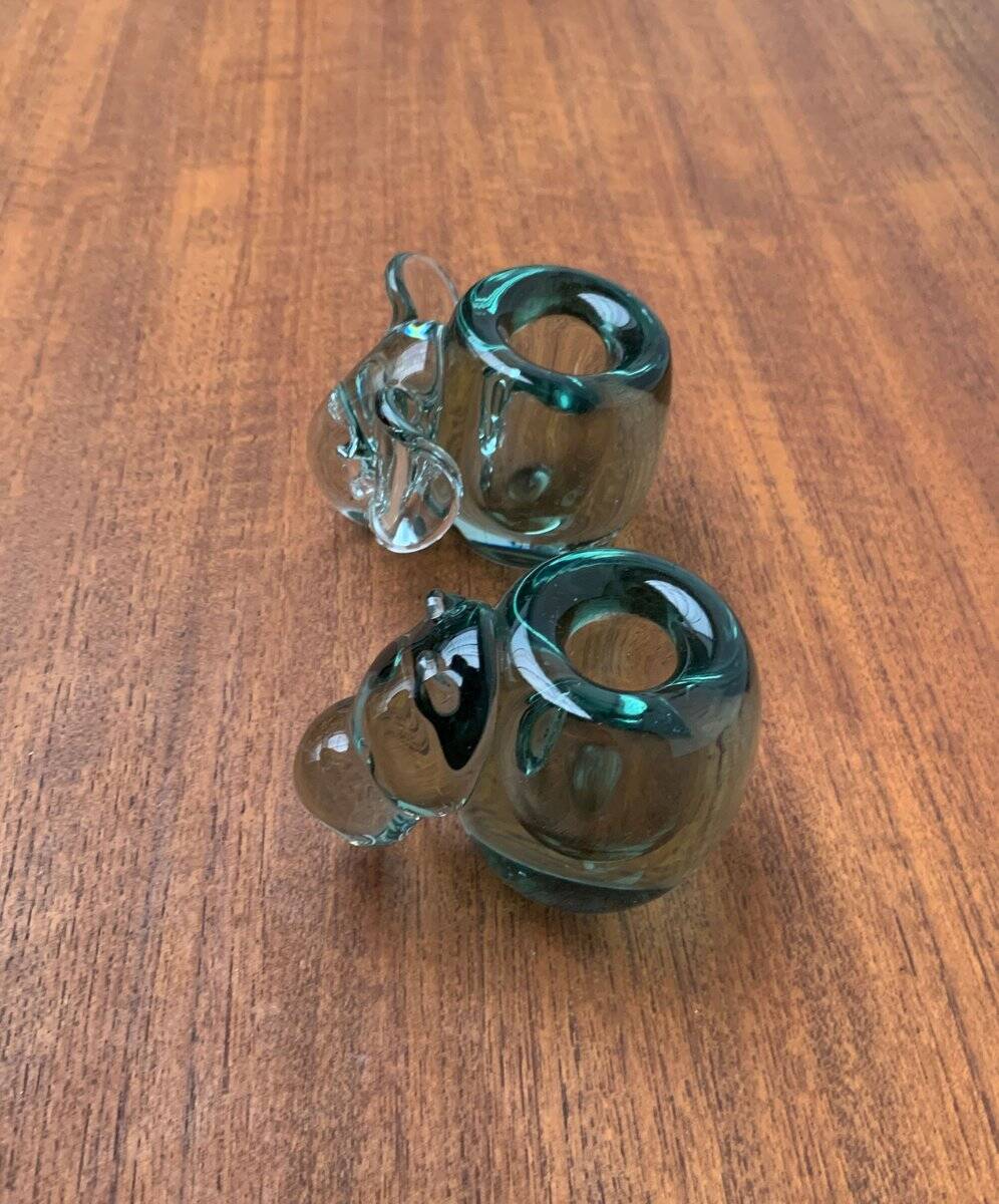 Vintage handmade African glass animal candle holders from Ngwenya Glass, set of 2.