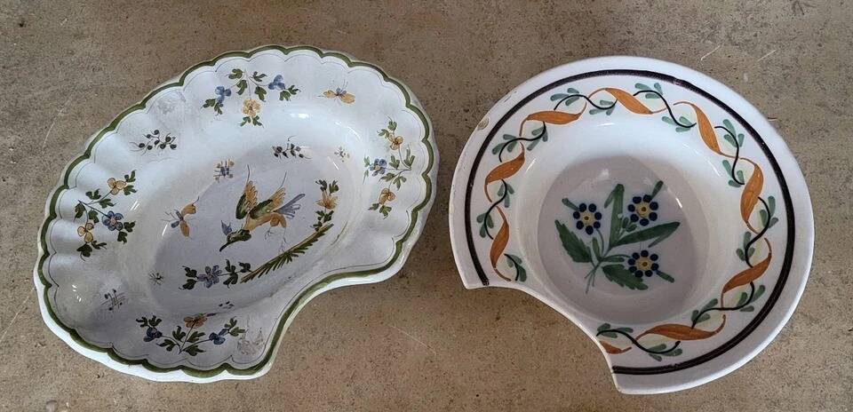 Two earthenware beard dishes – Moustiers and East of France