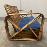 Exclusive Six Strand Rectangular Rattan 3-Seat Sofa after Paul Frankl, 50s