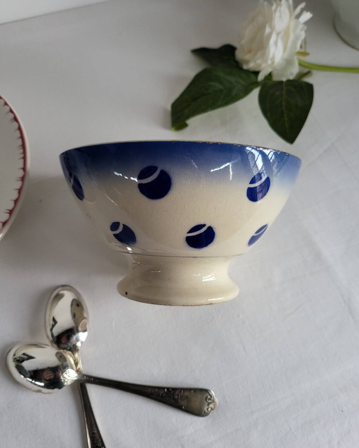 Antique Lunéville earthenware bowl KG with blue polka dots