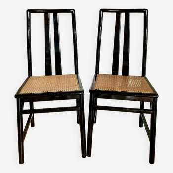 Pair of wooden and cane chairs