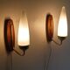 Pair of Danish wall lamps in teak and opaline 1960