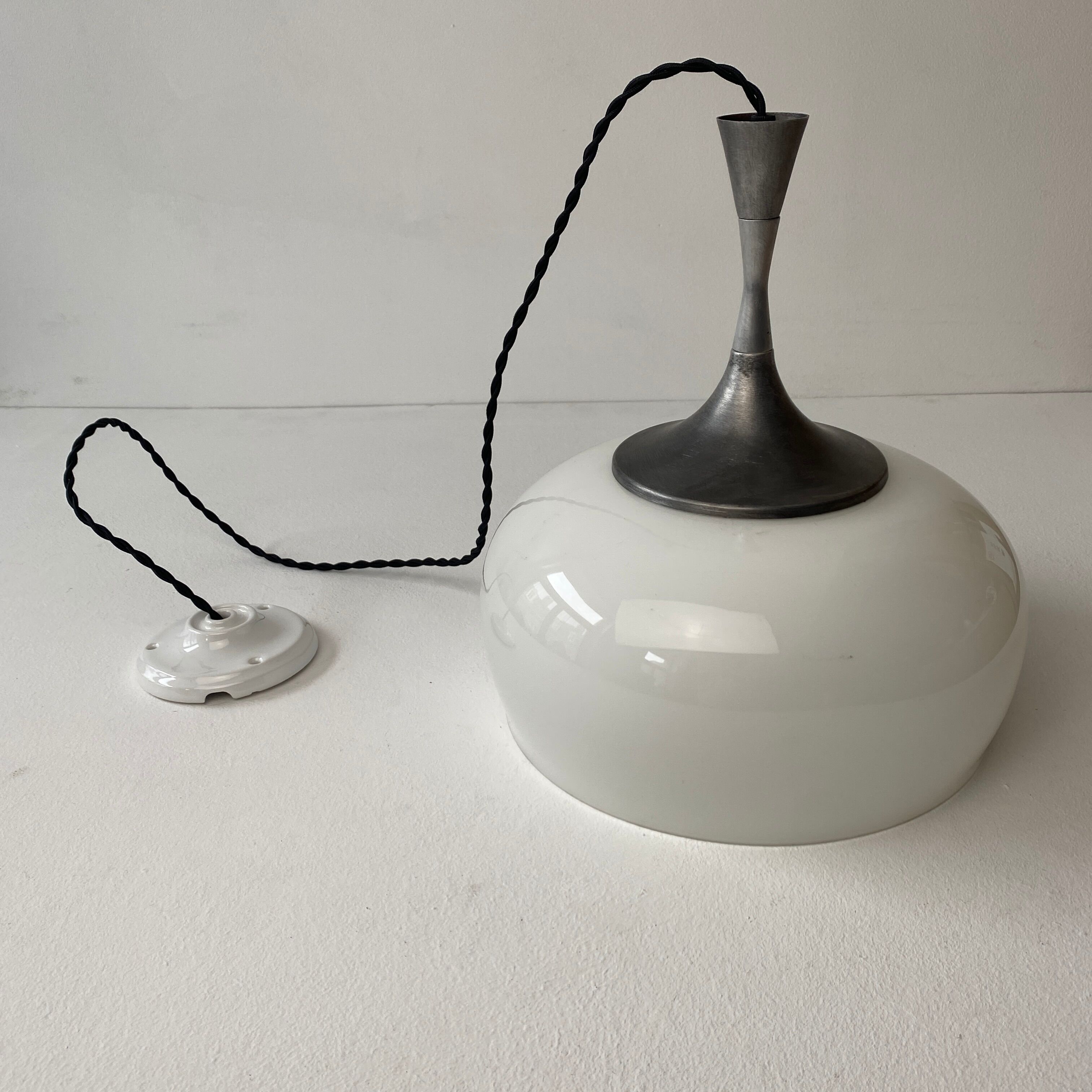 Old vintage opaline bell pendant lamp