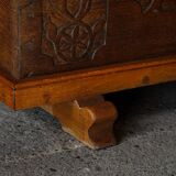 18th-century Scandinavian popular art oak chest with carved panels, dated 1764.
