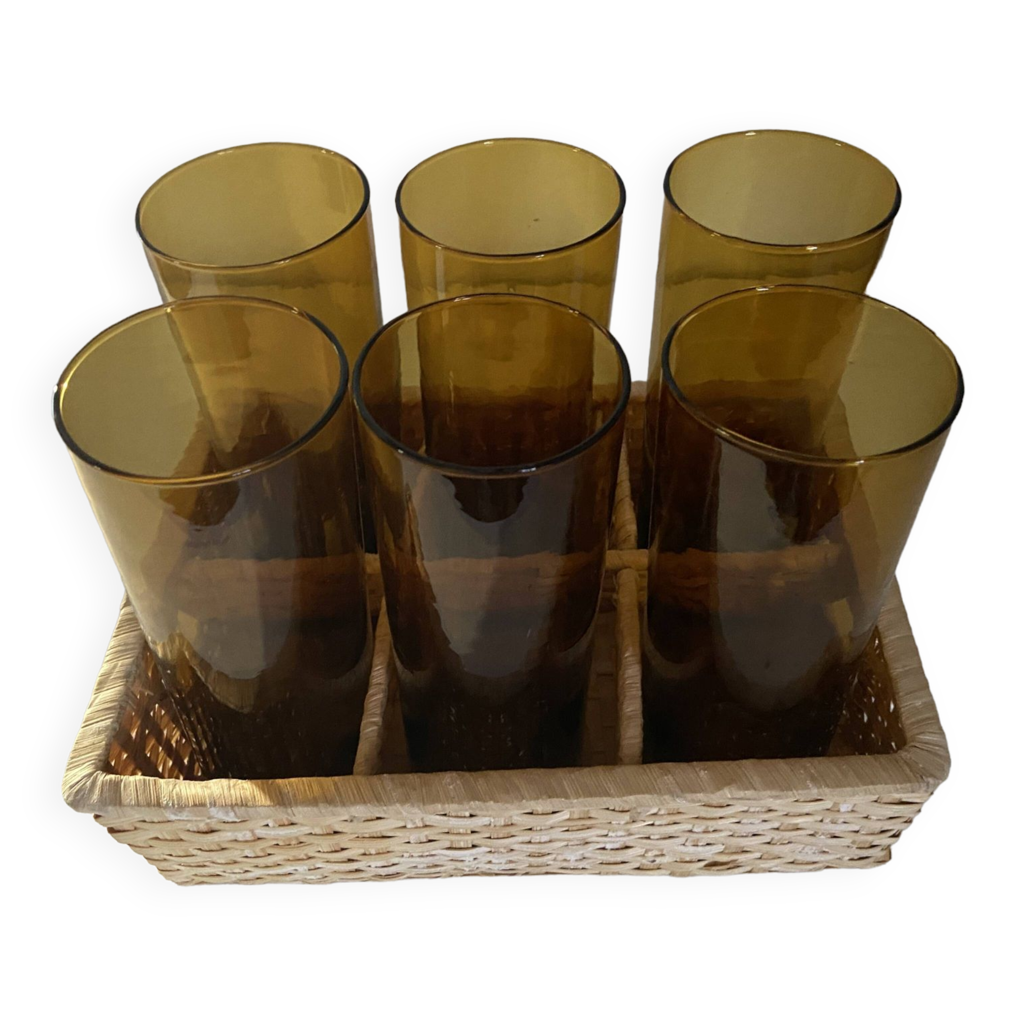 Vintage amber blown glass orangeade set