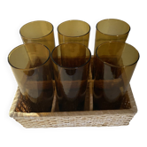 Vintage amber blown glass orangeade set