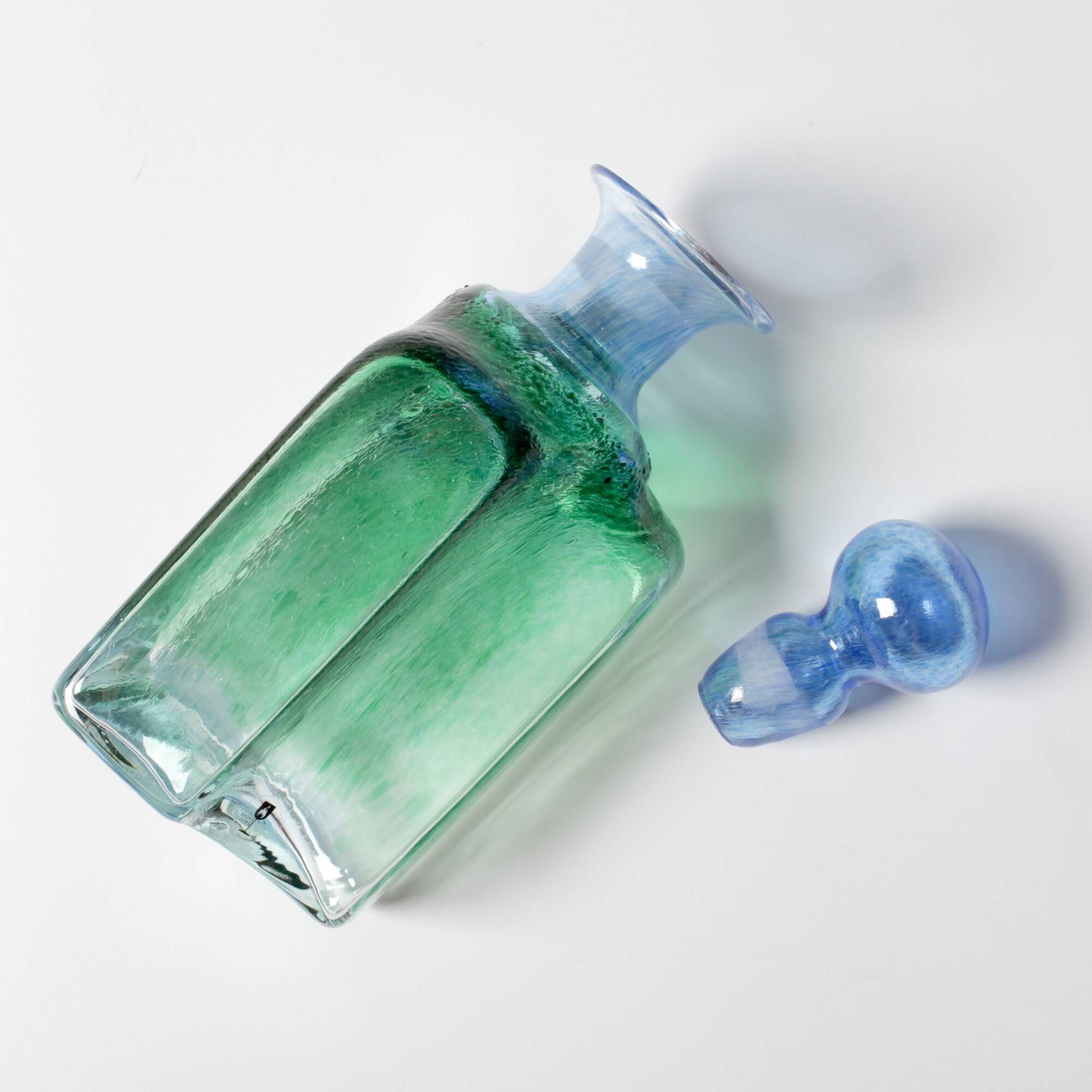 Vintage Green and Blue Glass Decanter Antikva by Bertil Vallien Sweden 1994