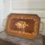 Vintage Italian Sorrento Wood Marquetry Brass Serving Tray 36