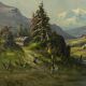 Oil on canvas "Mountain Landscape", signed C. Lion – Late 19th century
