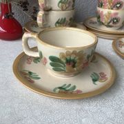 HB Henriot Quimper stoneware cups, hand-painted floral decoration