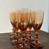 Set of 8 vintage amber portieux crystal glasses from the 70s