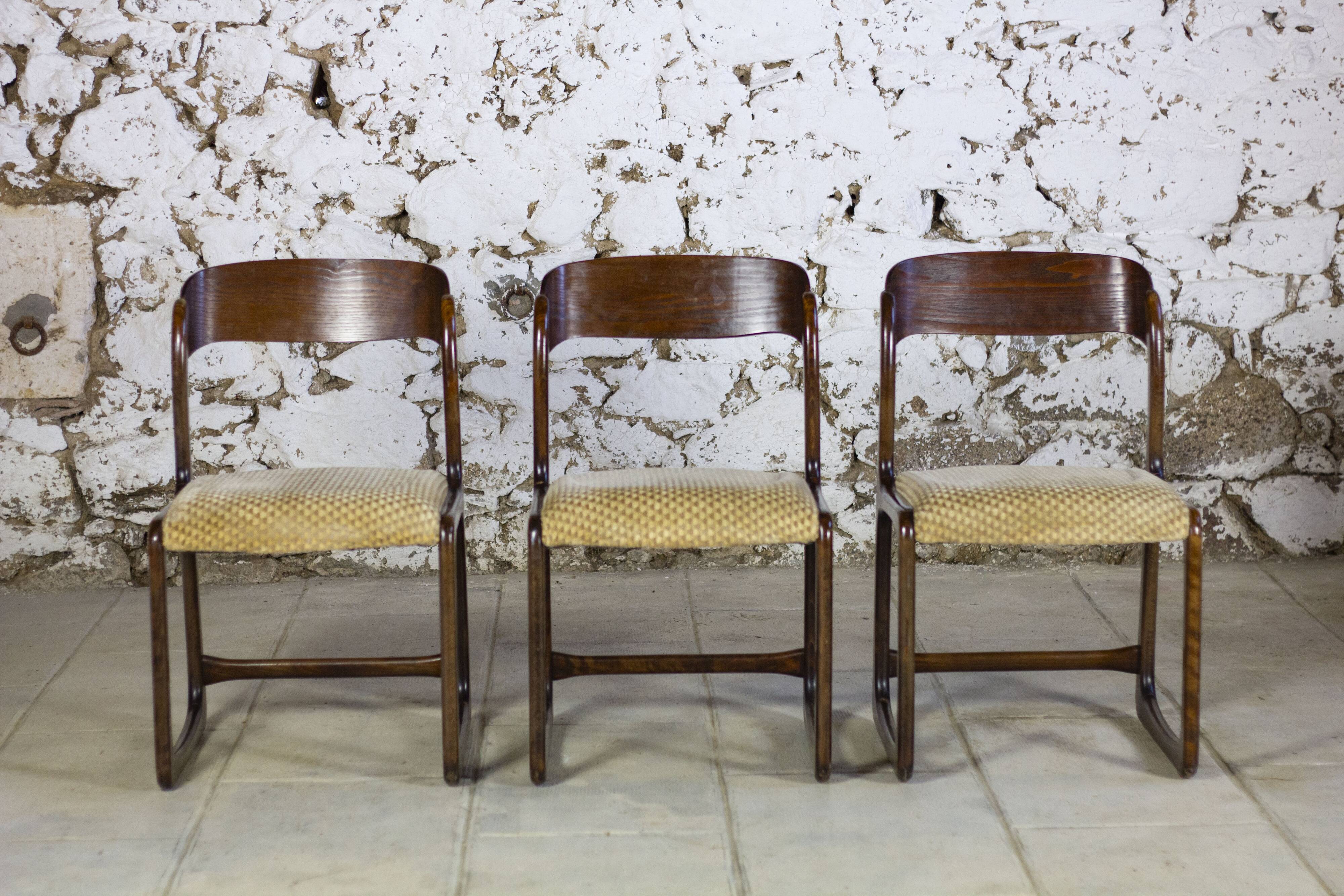 Set of 3 sleigh chairs by Baumann, 1960