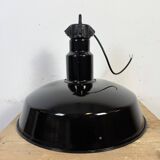 Large Industrial Black Enamel Factory Lamp with Cast Iron Top, 1950s