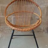 Rattan armchair with metal base from the 1950s