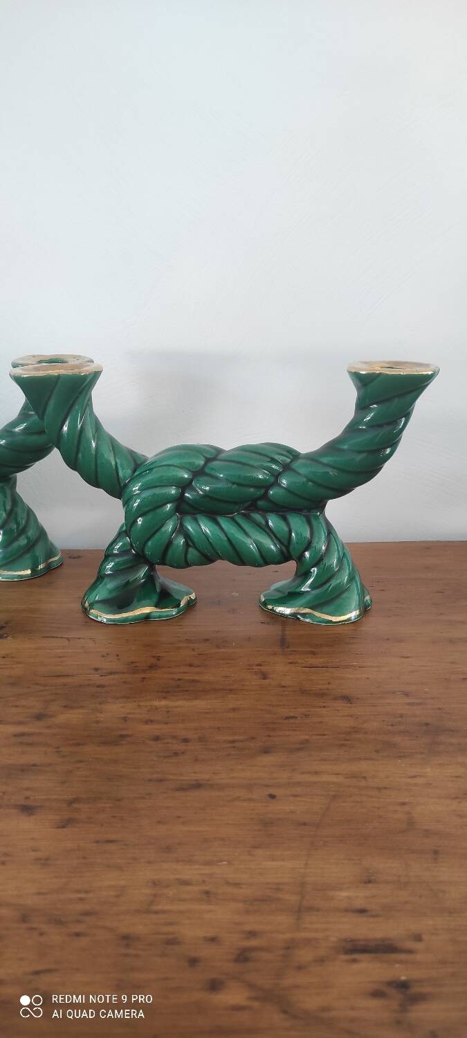 Two art deco ceramic candlesticks