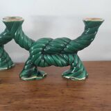 Two art deco ceramic candlesticks