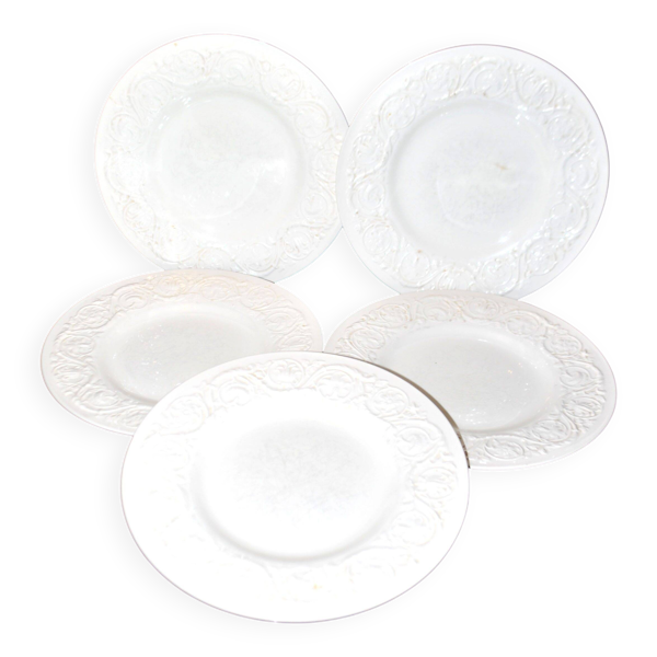 Wedgwood lot de 5 assiettes en faïence moulée Patrician guirlande England 26,5 cm