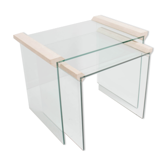 Tables gigage vintage en verre et travertin